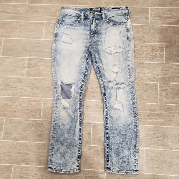 Salvage Other - Salvage Supply Co. Distressed Slim Fit Jeans